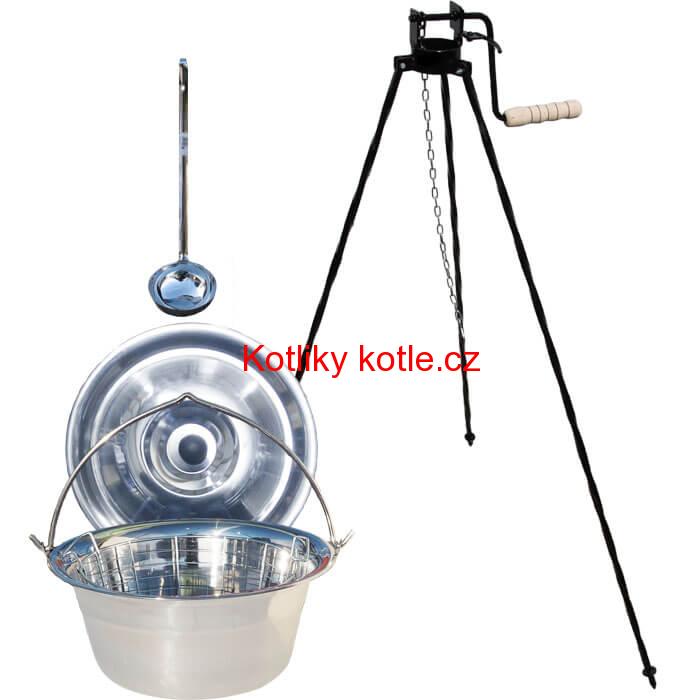 Nerezový kotlík 20 L (1,2 mm) + drátěný koš + stojan s kladkou VAR