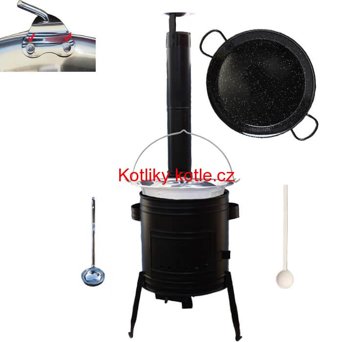 Paella smaltovaná pánev 38 cm s nerezovým kotlíkem 15 L (0,8 mm) a kotlinou