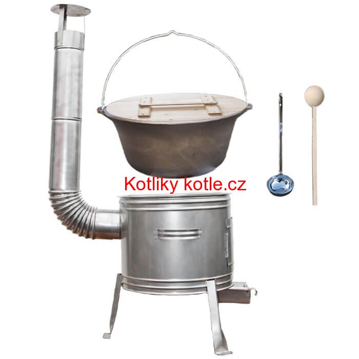 Litinový kotlík 22 L (0,8 cm) + nerezová kotlina 45 cm + vařečka a naběračka TOPLUX