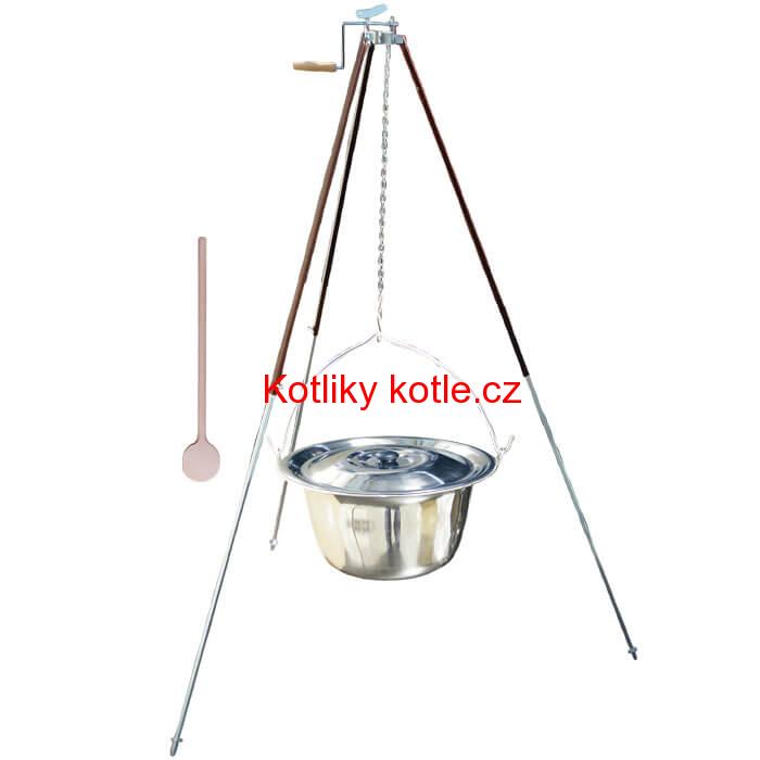 Nerezový kotlík 30 L (1,2 mm) + teleskopická trojnožka s pojistnou kladkou + poklice