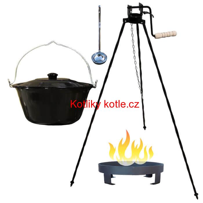 Smaltovaný kotlík 20 L (1,2 mm) + Ohniště + stojan s kladkou VAR