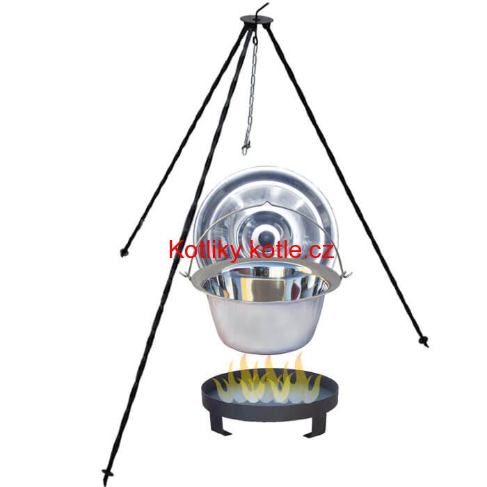 Nerezový kotlík 10 L (0,8 mm) + Ohnisko + stojan 1,2 m
