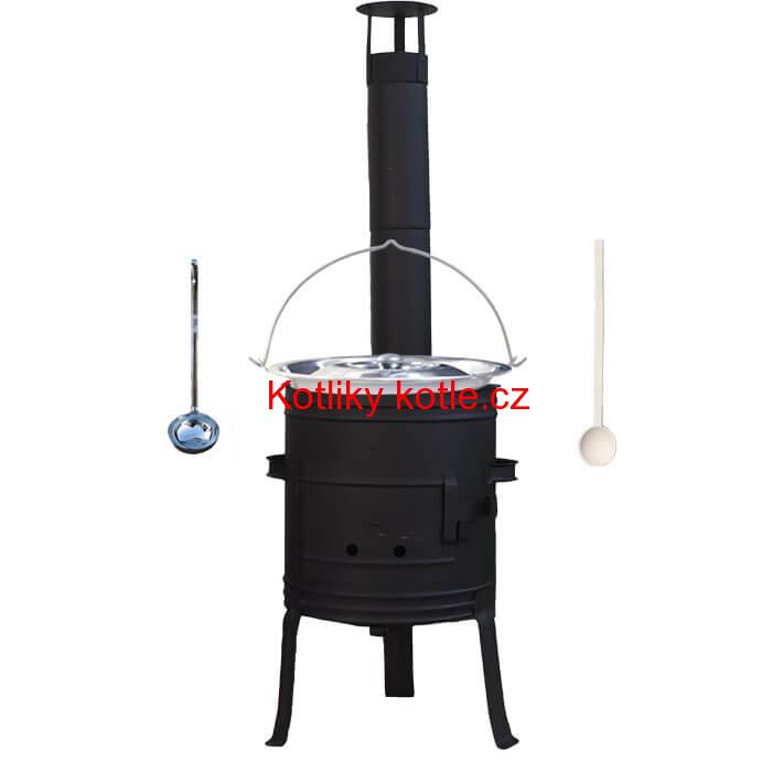 Nerezový kotlík 10 L (1,2 mm) + nízká žáruvzdorná kotlina 33 cm PLUS 700 + vařečka a naběračka