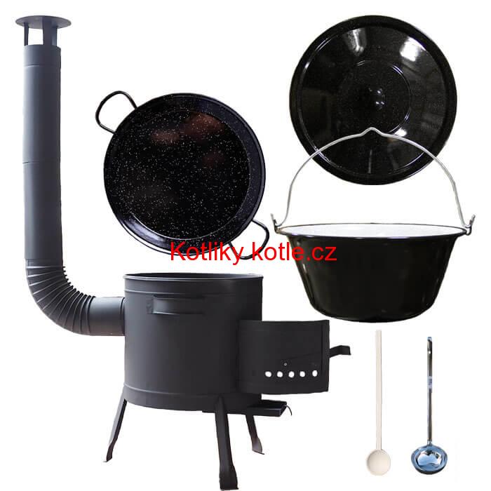 Smaltovaný kotlík 16 L + Paella smaltovaná pánev 42 cm + žáruvzdorná nízká kotlina 39 PLUS 600
