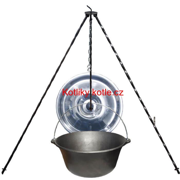 Litinový kotlík 10,8 L + poklice  + trojnožka 1,2 m