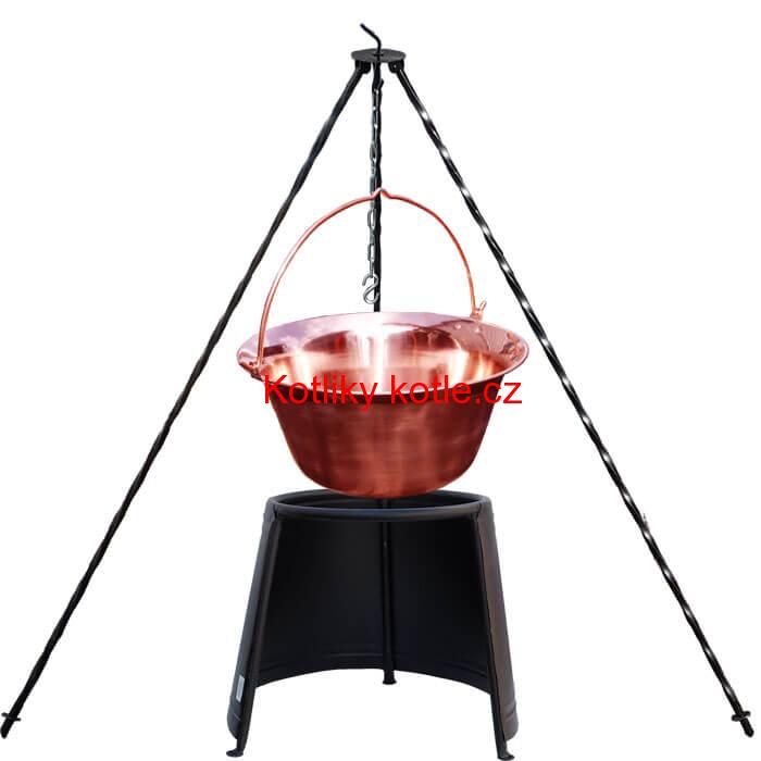 Měděný kotlík 14 L (1,2 mm) + chránič plamene 37 cm + trojnožka 1,2 m