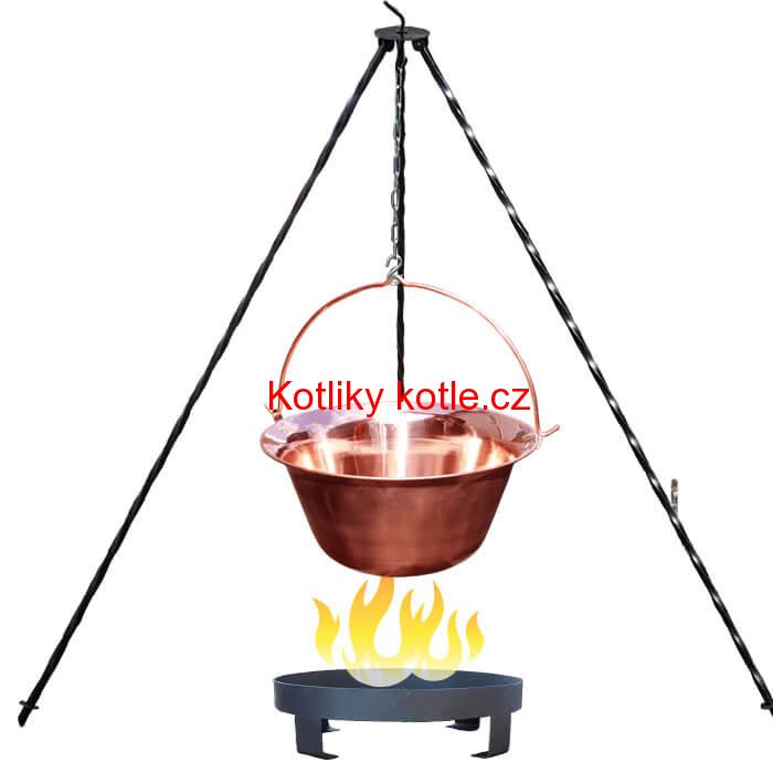 Měděný kotlík 14 L (1,2 mm) + trojnožka 1,2 m + ohniště 36 cm