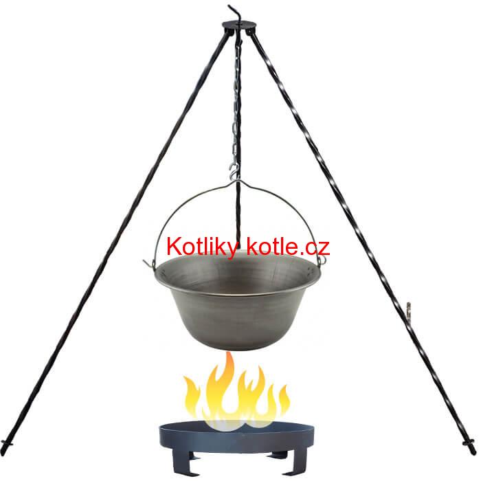 Železný kotlík 14 L (0,75 mm) + trojnožka 1,2 m + ohniště 36 cm