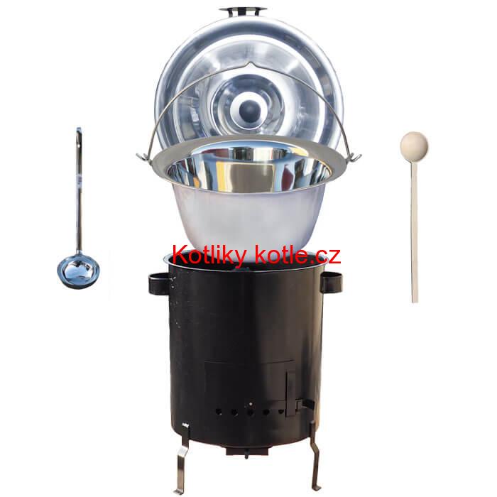 Nerezový kotlík 30 L (1,2 mm) + hrubostěnná (1,5 mm) kovová kotlina 45 STRONG