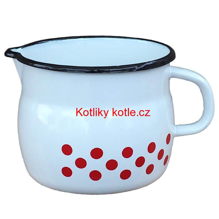 Smaltovaný hrnek s výlevkou 1,5 L baňatý - tečkovaný
