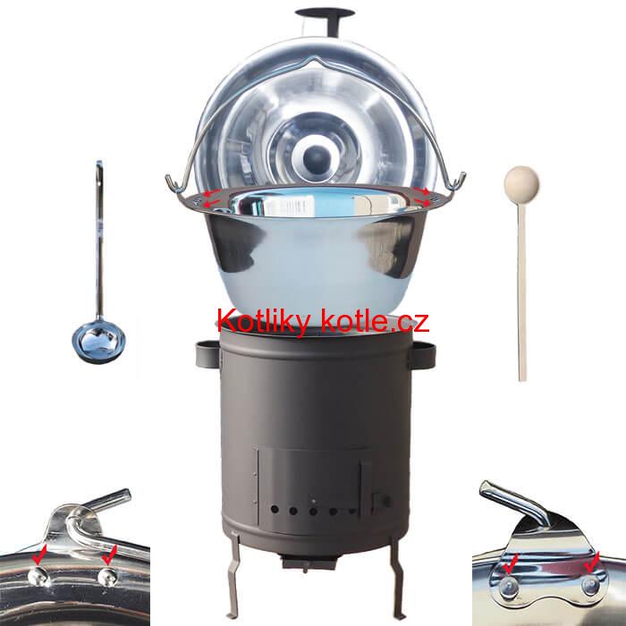 Nerezový kotlík 15 L (0,8 mm) zesílený s nýty + silnostěnná (1,5 mm) žáruvzdorná kotlina 36 PLUS 600