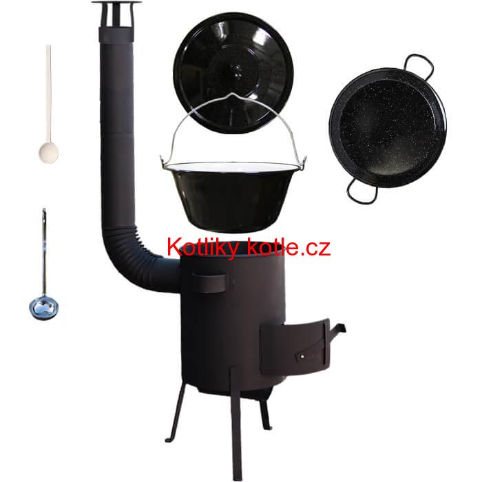 Smaltovaný kotlík 13 L + Paella pánev 38 cm + žáruvzdorná kotlina 36 PLUS 600 4 MM