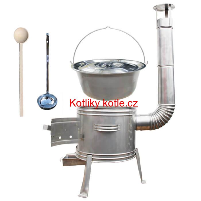 Nerezový kotlík 30 L (1,5 mm) + nerezová kotlina 42 cm TOPLUX + vařečka a naběračka