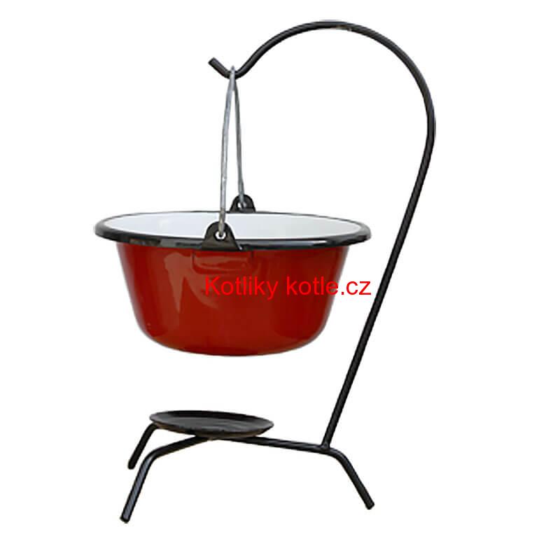 Servírovací kotlík na guláš smaltovaný červený 0,8 l + stojánek