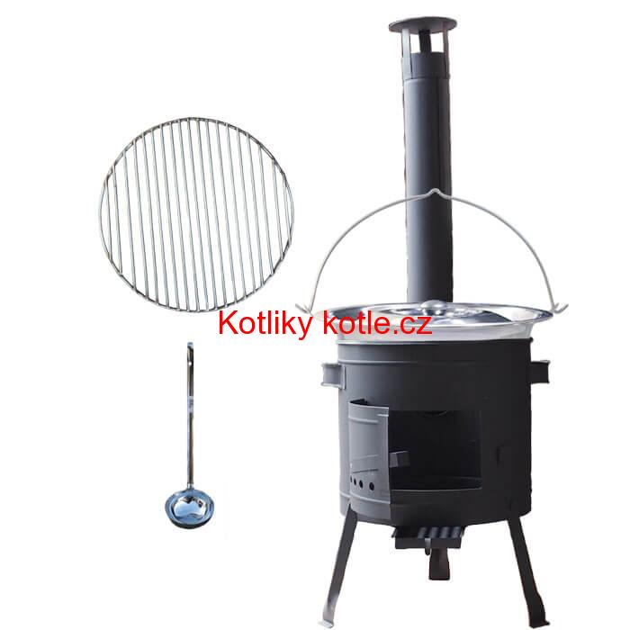 Nerezový kotlík 22 L (0,8 mm) INOX + Nerezový rošt 45 cm + nízká žáruvzdorná kotlina 42 cm PLUS 600
