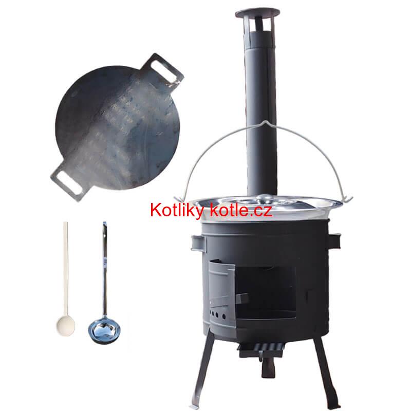 Nerezový kotlík 15 L (1,2 mm) + železná pánev 38 cm UNI + kotlina 36 cm PLUS 600