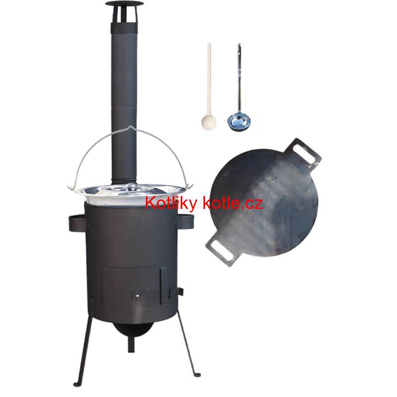 Nerezový kotlík 22 L (0,8 mm) INOX + železná pánev 44 cm UNI + kotlina 42 cm PLUS 600 4 MM