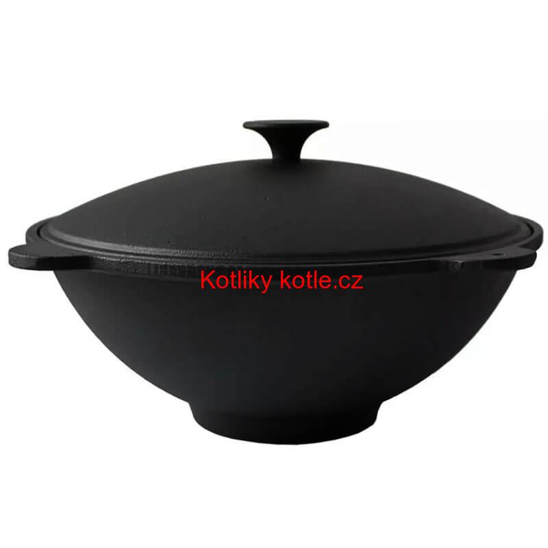 Litinový wok s poklicí se 4 úchyty 51 cm