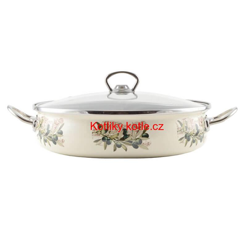 Smaltovaný rendlík s poklicí 28 cm OLIVA