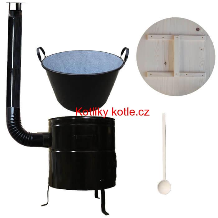 Zabijačkový smaltovaný kotel 100 L + kovová kotlina 60 cm + vařečka