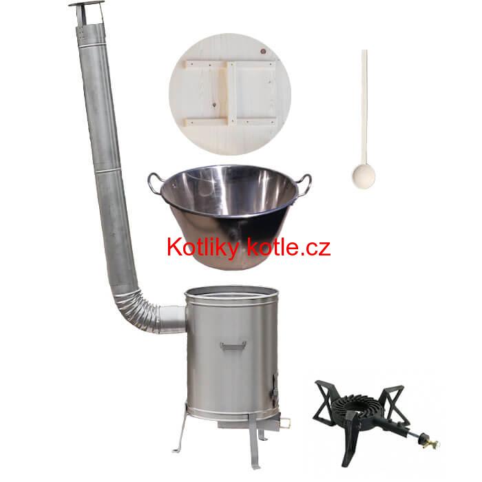 Zabijačkový nerezový kotel 100 L + nerezová kotlina 60 cm + hořák 7 kW a vařečka