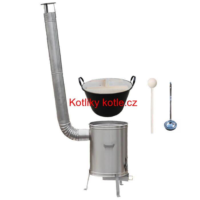 Zabijačkový smaltovaný kotel 100 L + nerezová kotlina 60 cm + vařečka a naběračka