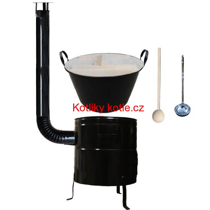 Smaltovaný kotel 100 L + kovová kotlina 60 cm + vařečka a naběračka BIG PARTY