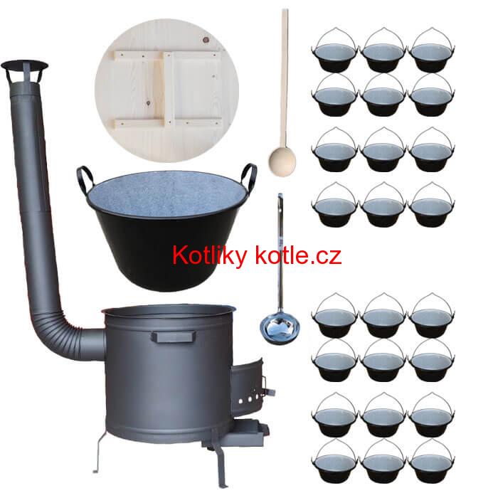 Smaltovaný kotel 100 L + servírovací kotlíky (24 ks) + vařečka a naběračka BIG PARTY PLUS 600