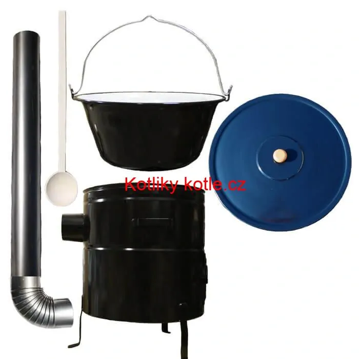 Smaltovaný kotlík 40 L (1,2 mm) + kovová kotlina 50 CLASSIC (KOV) + kouřovod Max Party