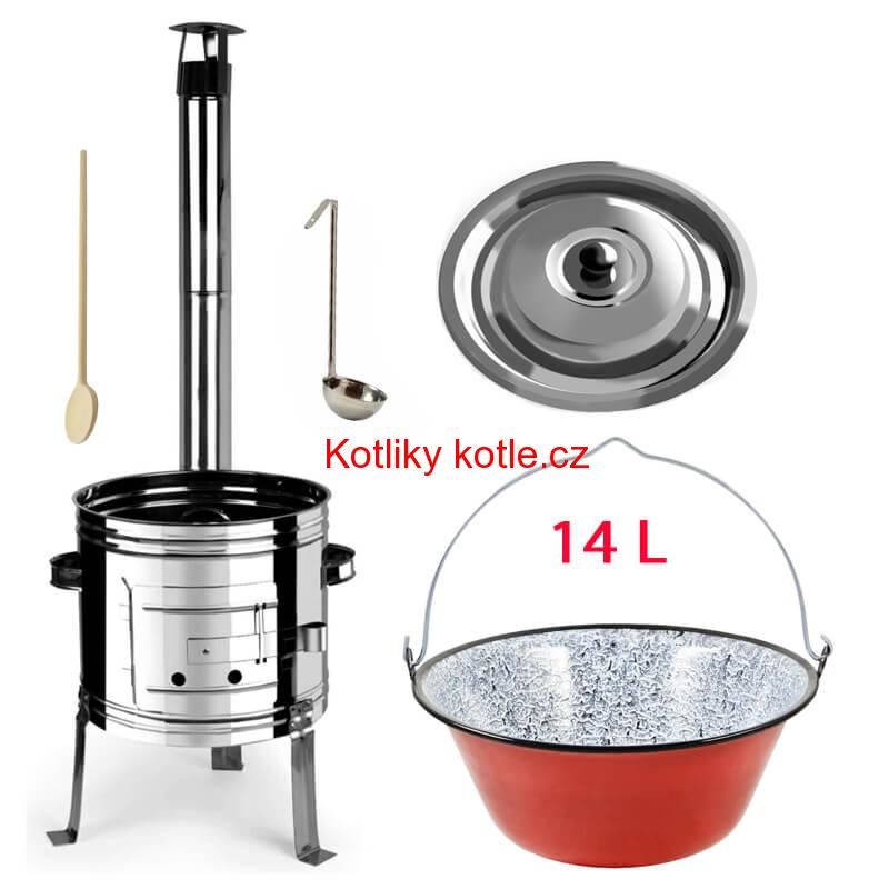 Smaltovaný kotlík 14 L + nerezová kotlina 36 INOX