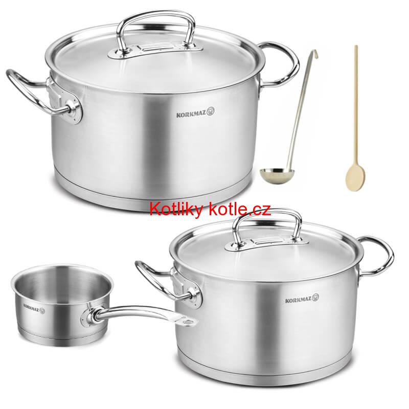 Sada nerezových hrnců s poklicí + rendlík 2 + 1 ks 6 L, 10 L, 2,8 L