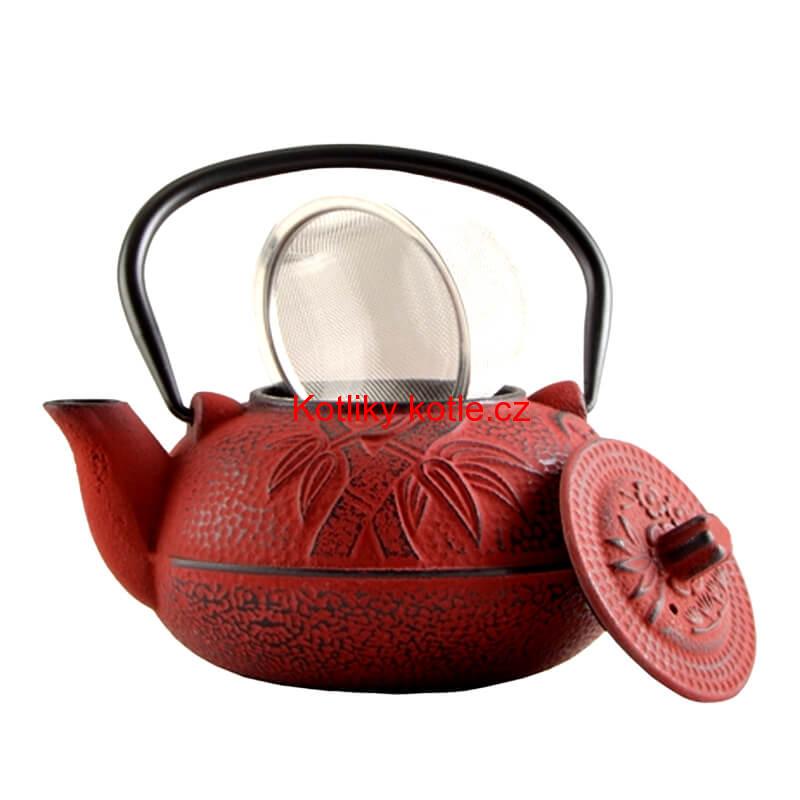 Litinový čajník 600 ml červený