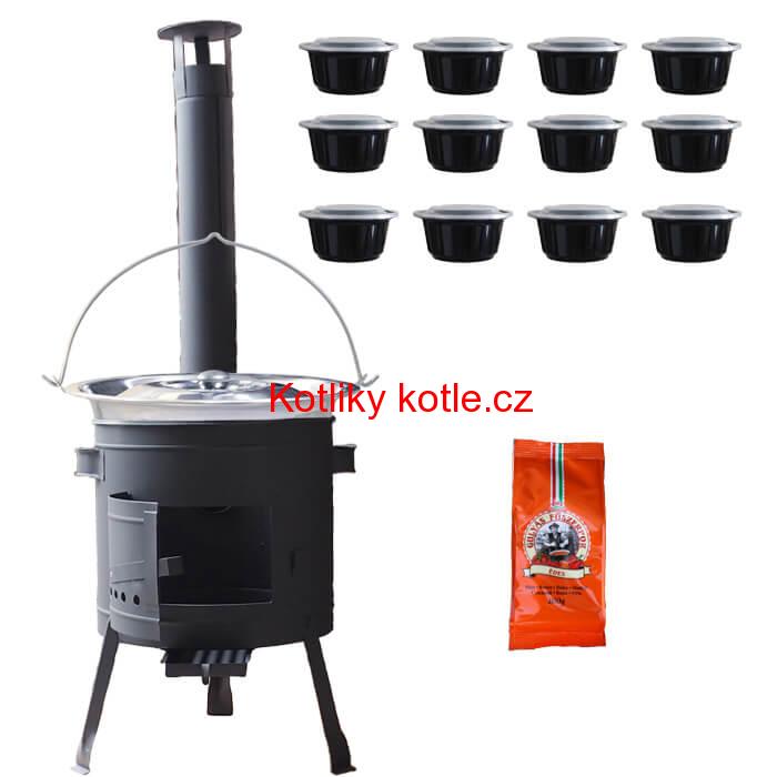 Nerezový kotlík 22 L (0,8 mm) + pepř na guláš 100 g + misky 12 ks + nízká žáruvzdorná kotlina (0,8 mm) 42 PLUS 600