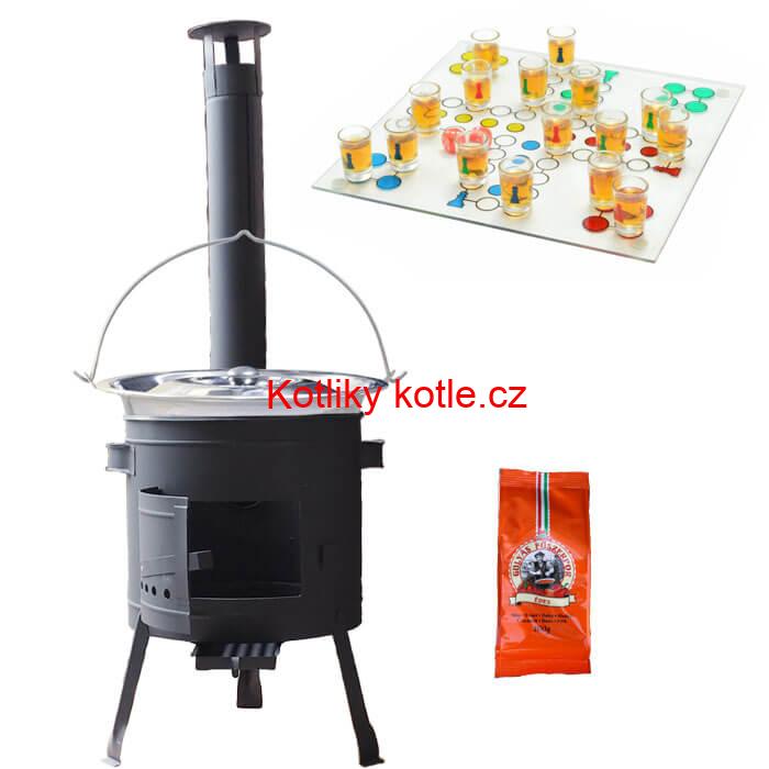 Nerezový kotlík 14 L (0,8 mm) + pepř + člověče pi už + nízká žáruvzdorná kotlina 36 PLUS 600