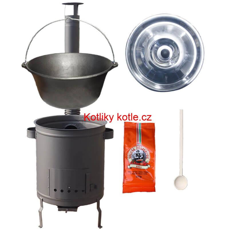 Litinový kotlík 16 L + silnostěnná kotlina 36 cm (1,5 mm) STRONG + žáruvzdorná barva Plus 600