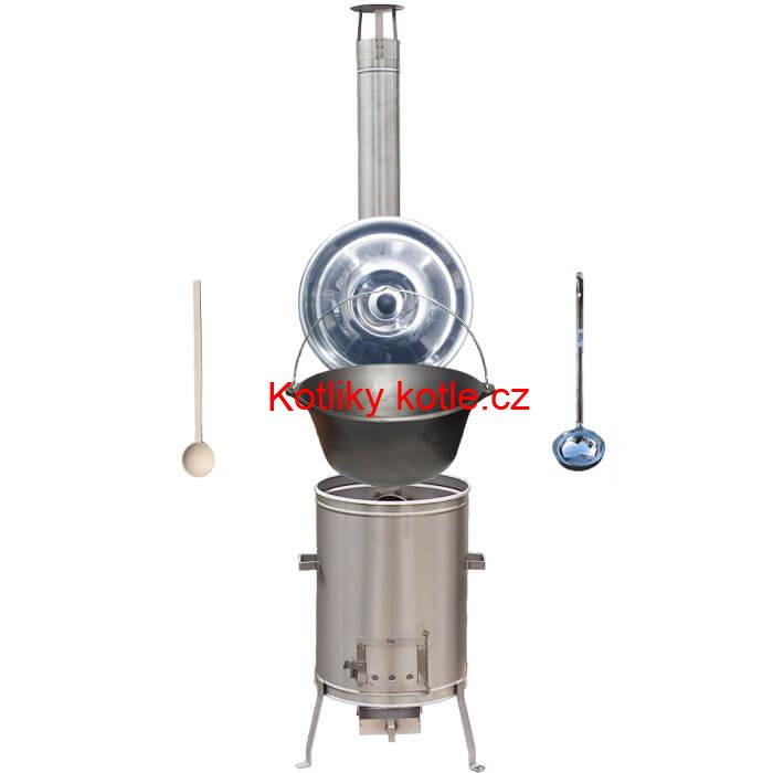 Litinový kotlík bez povrchové úpravy 10,8 L + Nerezová kotlina 33 LUX
