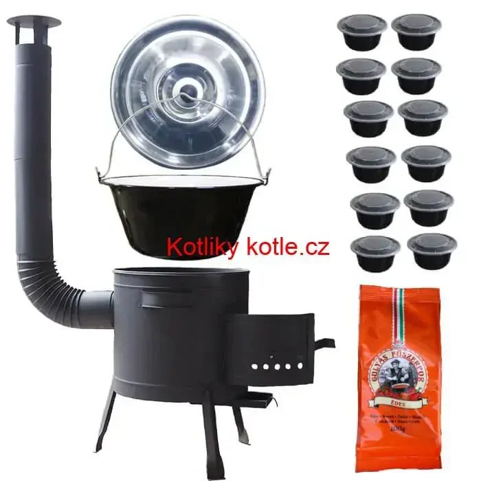 Smaltovaný kotlík 22 L (1,2 mm) + silnostěnná (1,5 mm) žáruvzdorná kotlina BALKY STRONG 42 PLUS 600 + plastové boxy (misky) 10 ks