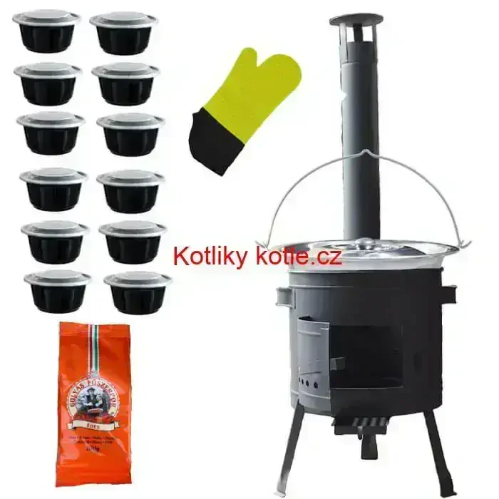 Nerezový kotlík 22 L (0,8 mm) + misky 12 ks + nízká žáruvzdorná kotlina (0,8 mm) 42 PLUS 600