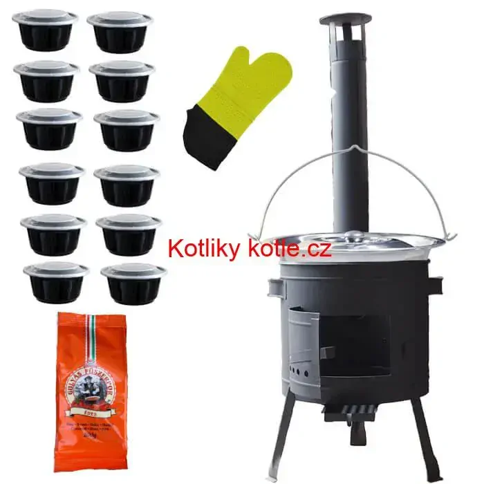 Nerezový kotlík 22 L (0,8 mm) + misky 12 ks + nízká žáruvzdorná kotlina (1,5 mm) 42 PLUS 600
