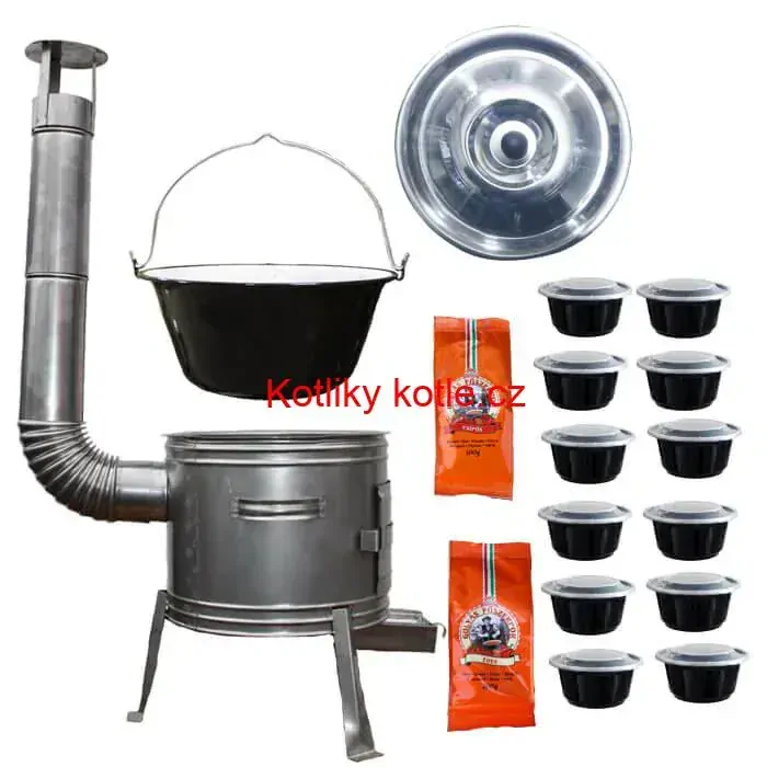 Smaltovaný kotlík 22 L (1,2 mm) + nerezová kotlina 42 cm TOPLUX + misky 12 ks + 2 x pepř na guláš 100 g