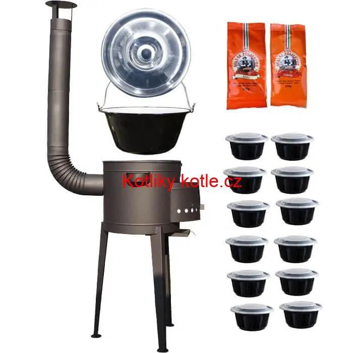 Smaltovaný kotlík 22 L (1,2 mm) + vysoká žáruvzdorná kotlina 42 cm PLUS 600 + misky 12 ks + 2 x pepř na guláš 100 g
