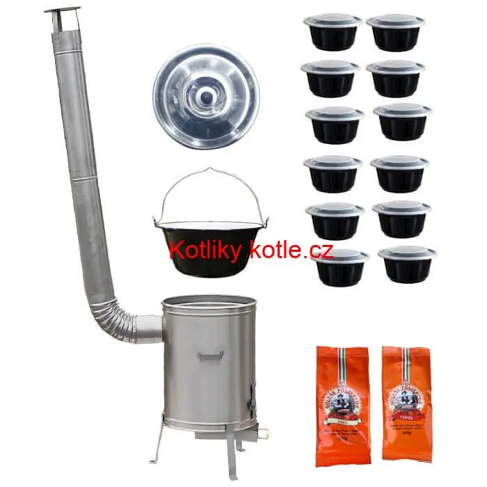 Smaltovaný kotlík 22 L (1,2 mm) + nerezová kotlina 42 cm LUX + misky 12 ks + 2 x pepř na guláš 100 g