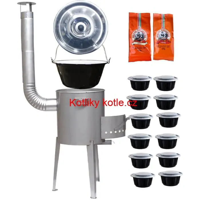 Smaltovaný kotlík 22 L (1,2 mm) + nerezová kotlina 42 cm LUXUS + misky 12 ks + 2 x pepř na guláš 100 g