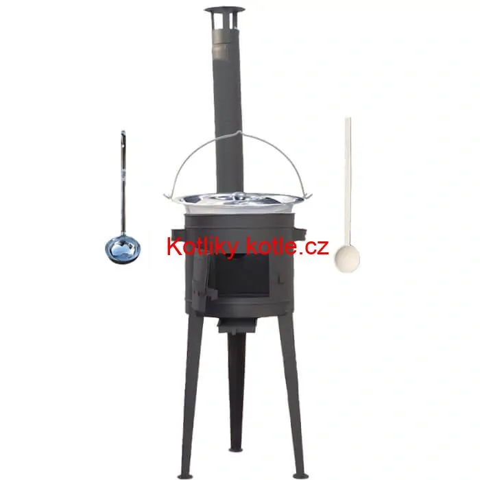 Nerezový kotlík 20 L (1,2 mm) INOX + vysoká žáruvzdorná kotlina (1,5 mm) HODO 42 cm PLUS 600 + vařečka + naběračka