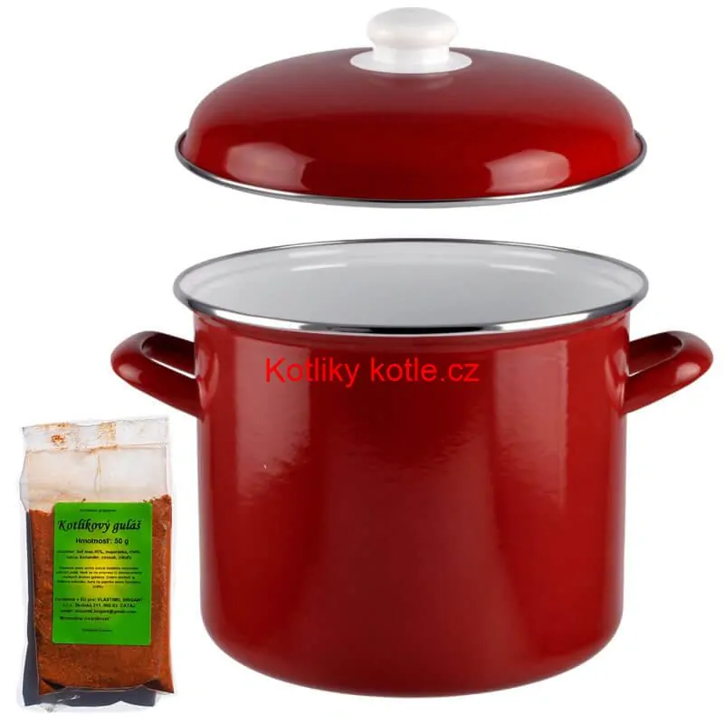 Smaltovaný hrnec s poklicí 6,9 l červený + pikantní směs koření 50 g Kotlíkový guláš