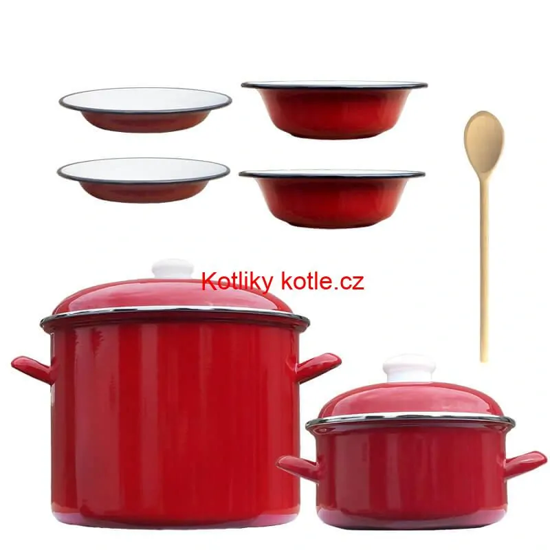 Smaltovaný hrnec s poklicí 4 l + Smaltovaný kastrol s poklicí 2 L + talíře Classic