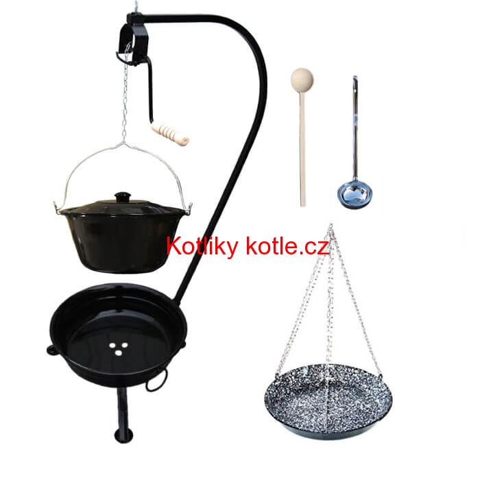 Smaltovaný kotlík 10 L (1,2 mm) + smaltovaná pánev + přenosné ohniště