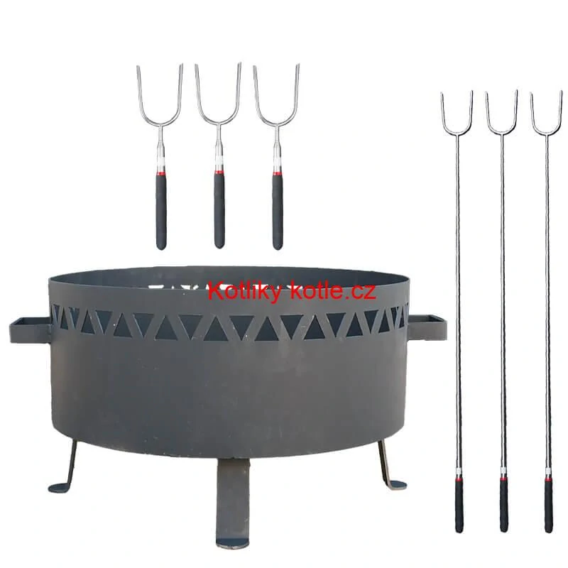 Přenosné ohniště kov (1,5 mm) FIFO žáruvzdorná barva PLUS 600 + Vidličky na opékání teleskopické 6 ks