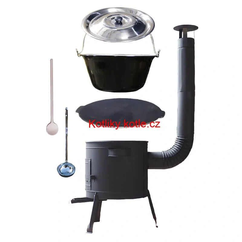 Smaltovaný kotlík 25 L + litinová pánev 45 cm + nízká žáruvzdorná kotlina 42 cm PLUS 600