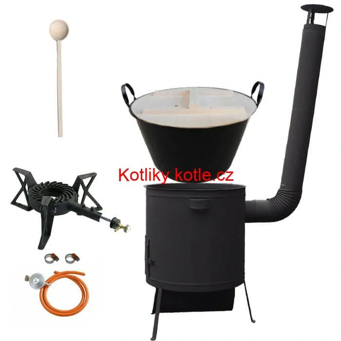 Zabijačkový smaltovaný kotel 100 L, žáruvzdorná kotlina 42 PLUS 600 4 MM, hořák 7 kW + vařečka